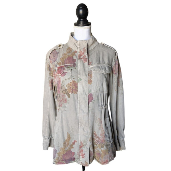 Sundance Catalog Gray Tan Rochelle Floral Jacket Size Small Tencel Lightweight - Picture 1 of 7
